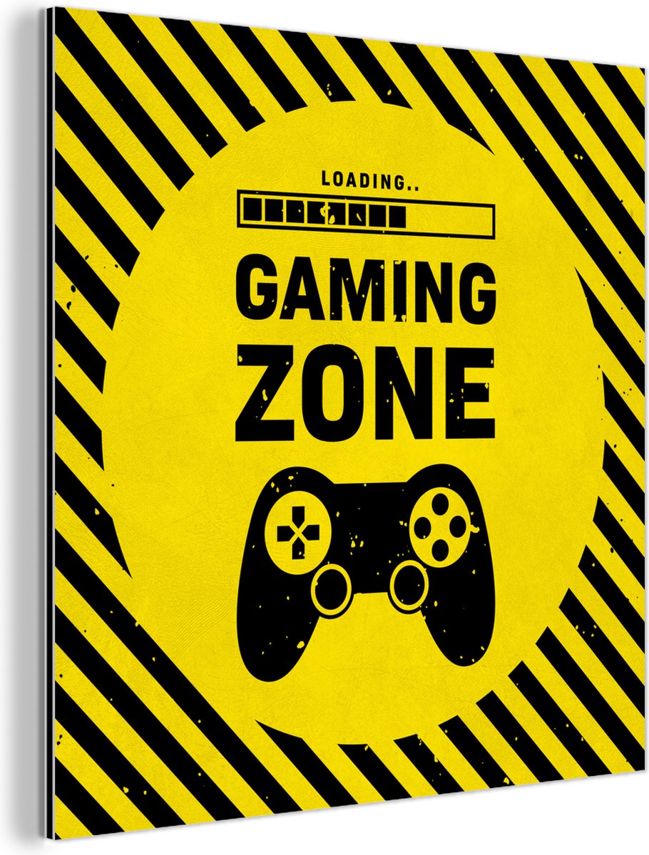 Wanddecoratie Metaal - Aluminium Schilderij Industrieel - Gaming - Quotes - Controller - Gaming zone - Game - 50x50 cm - Dibond - Foto op aluminium - Industriële muurdecoratie - Voor de woonkamer/slaapkamer