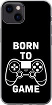 Geschikt voor iPhone 13 hoesje - Gamen - Quotes - Controller - Born to game - Zwart - Wit - Siliconen Telefoonhoesje