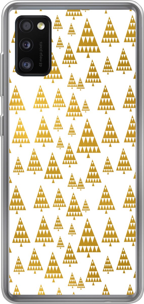 Telefoonhoesje Geschikt voor Samsung Galaxy A41 hoesje - Kerstboom - Wit - Goud - Patronen - Siliconen Telefoonhoesje Telefoonhoesje