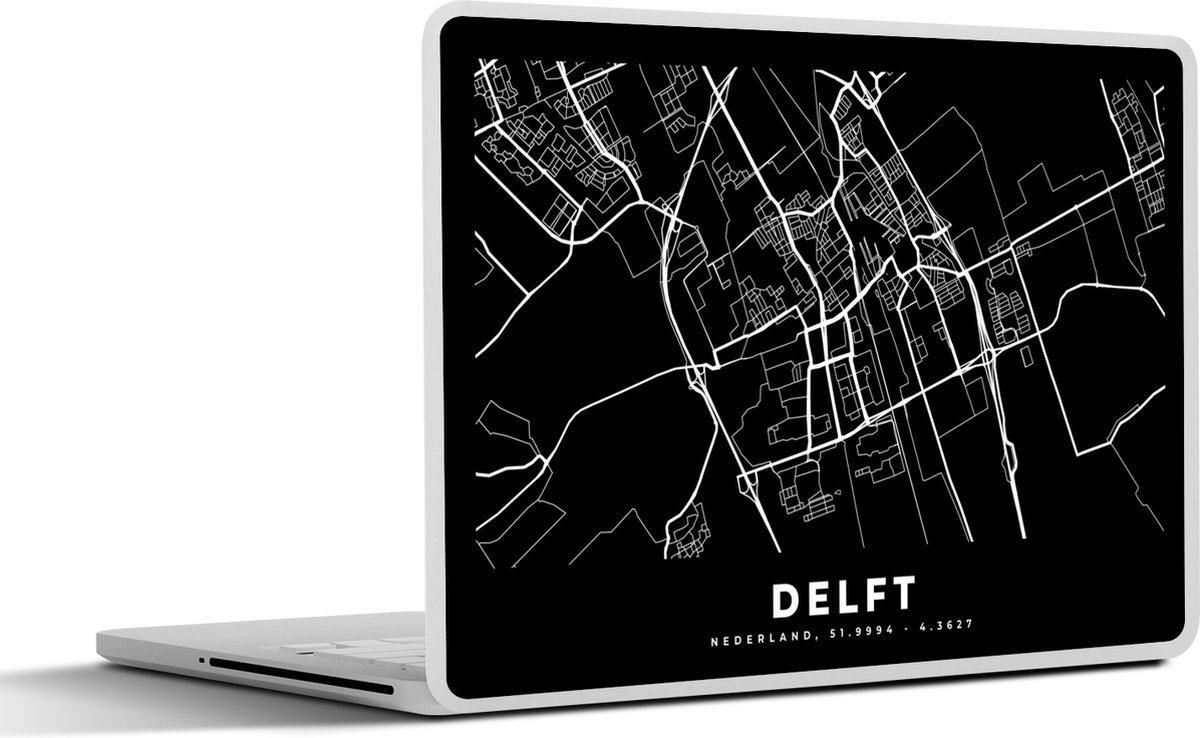 Laptop sticker - 10.1 inch - Kaart - Delft - Zwart - 25x18cm - Laptopstickers - Laptop skin - Cover