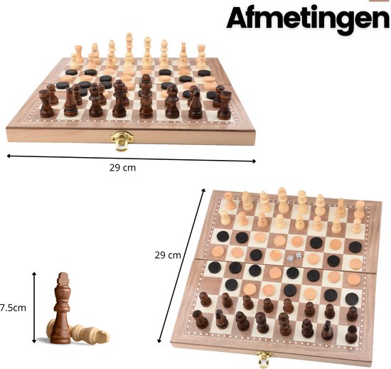 Thumbnail van een extra afbeelding van het spel No Peak 3 in 1 schaakbord - Schaakspel - Dammen - Backgammon - 3 in 1 schaakset