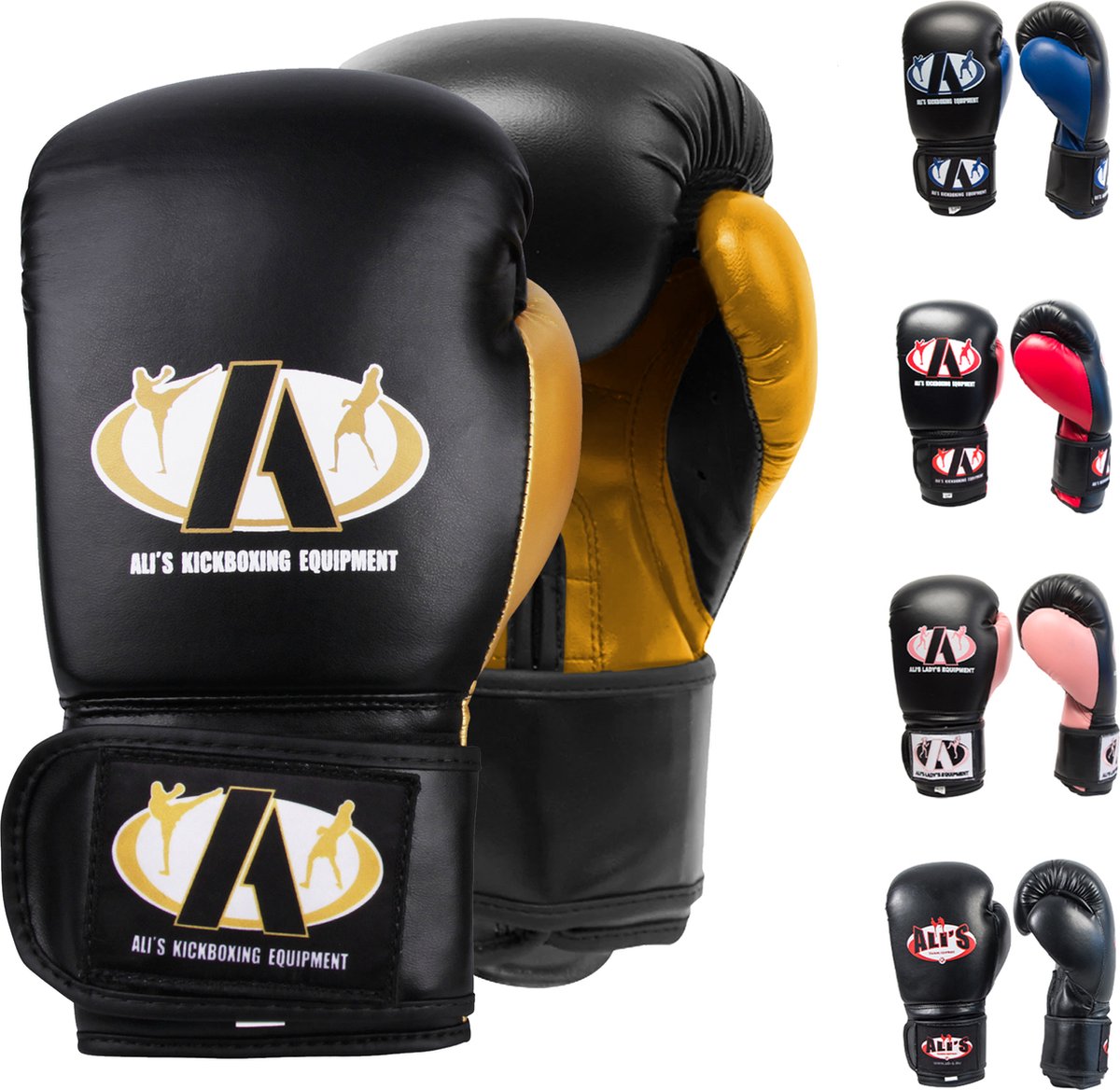 Ali's Fightgear BT GO - Premium Bokshandschoenen Zwart/Goud 16 oz L - Perfect voor Boksen, Kickboksen & Thaiboksen - bokshandschoenen kinderen - bokshandschoenen heren - bokshandschoenen dames - kickboks handschoenen - bokshandschoenen 12 oz