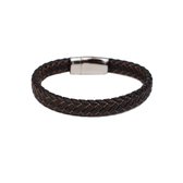 zwart leren armband | briz  | bruin | rvs | 21 cm