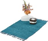 Relaxdays Vloerkleed blauw - van katoen - handgeweven - tapijt - slipvast - chill mat - 60x90cm