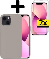 Hoesje Geschikt voor iPhone 13 Hoesje Siliconen Case Met 2x Screenprotector - Hoes Geschikt voor iPhone 13 Hoes Siliconen - Grijs