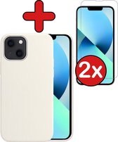 iPhone 13 Hoesje Siliconen Case Back Cover Hoes Wit Met 2x Screenprotector Dichte Notch - iPhone 13 Hoesje Cover Hoes Siliconen Met 2x Screenprotector