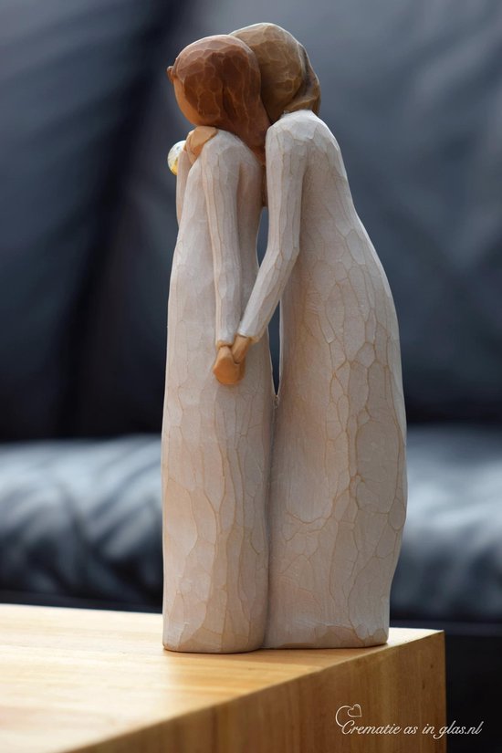 Urn Willow Tree beeldje Chrysalis met hand geblazen mini urn-Hand geblazen mini urn met crematie- as vast in glas verwerkt óf haarlokje met haartjes intact in mini urn verwerkt-Crematie- as \ haren verwerking van uw dierbare-Urn-Gedenken