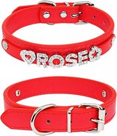 Viphondjes hondenhalsband gepersonaliseerd - Rood M - naamhalsband - strass