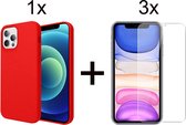 iParadise iPhone 11 Pro Max hoesje rood siliconen case - 3x iPhone 11 Pro Max Screen Protector