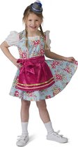 Funny Fashion - Boeren Tirol & Oktoberfest Kostuum - Blauw Roze Tiroler Dirndl Rosalinde - Meisje - Blauw - Maat 128 - Bierfeest - Verkleedkleding