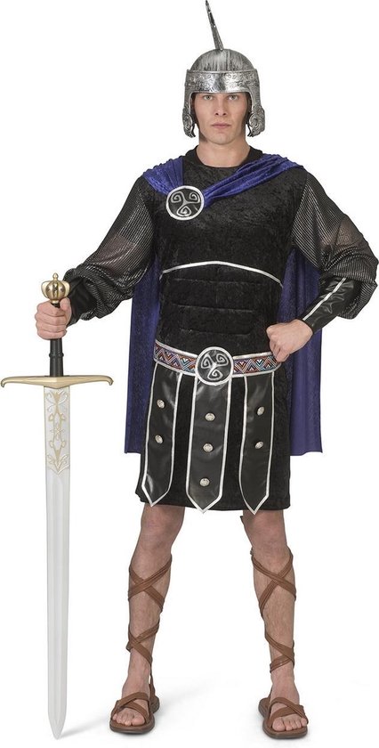 Funny Fashion - Griekse & Romeinse Oudheid Kostuum - Heldhaftige Klassieke Romeinse Strijder - Man - Blauw, Zwart - Maat 56-58 - Carnavalskleding - Verkleedkleding
