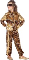 Wilbers & Wilbers - Rapper Kostuum - Camping Huispak Kitch Panter Kind Kostuum - Bruin, Goud - Maat 140 - Carnavalskleding - Verkleedkleding