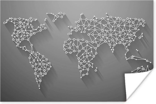 Affiche Mappemonde Witte avec points et lignes - noir et blanc - 180x120 cm XXL