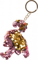 sleutelhanger flamingo pailletjes 10 cm roze