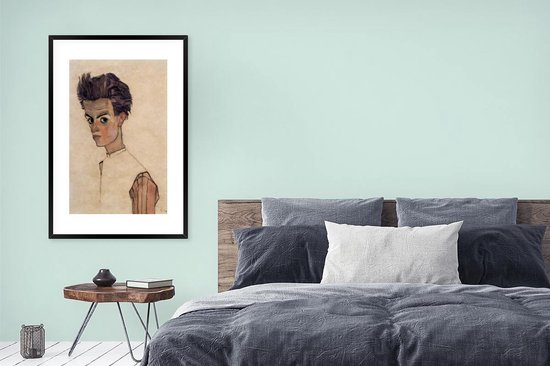 Cadre photo avec affiche - Autoportrait avec chemise rayée - Egon Schiele - 80x120 cm - Cadre pour affiche