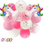47 stuks MagieQ Eenhoorn Decoratie Pakket Ballonnen met Lint – Helium – Folie – Papieren confetti – Verjaardag|Feest|Party|Kinderfeesje|Decoratie|versiering|