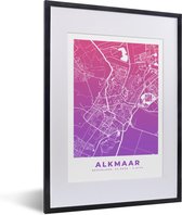 Fotolijst incl. Poster - Stadskaart - Alkmaar - Paars - 30x40 cm - Posterlijst - Plattegrond