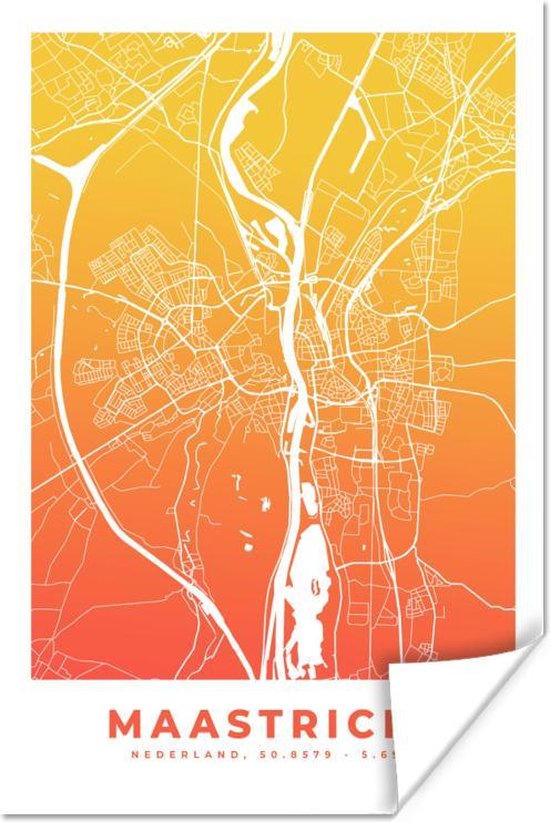 Poster Stadskaart - Maastricht - Oranje - Geel - 120x180 cm XXL - Plattegrond