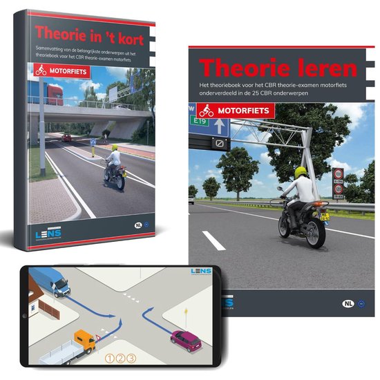 MotorTheorieboek met Samenvatting en Apps - Motor Theorieboek Rijbewijs A Theorie Leren - Lens
