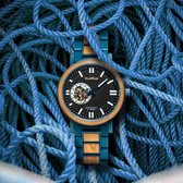 Northwatch official | Sapphire | houten horloge heren | blauw horloge | zebrahout | cadeau heren | automaathorloge | blauw RVS | wood | stalen horloge