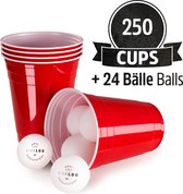 VIVALOO Beer Game - Set à Boire - Lot de 250 Gobelets Plastique et 24 Balles de Beer Pong - Gobelets Jetables Fête - Rouge - 455 ml