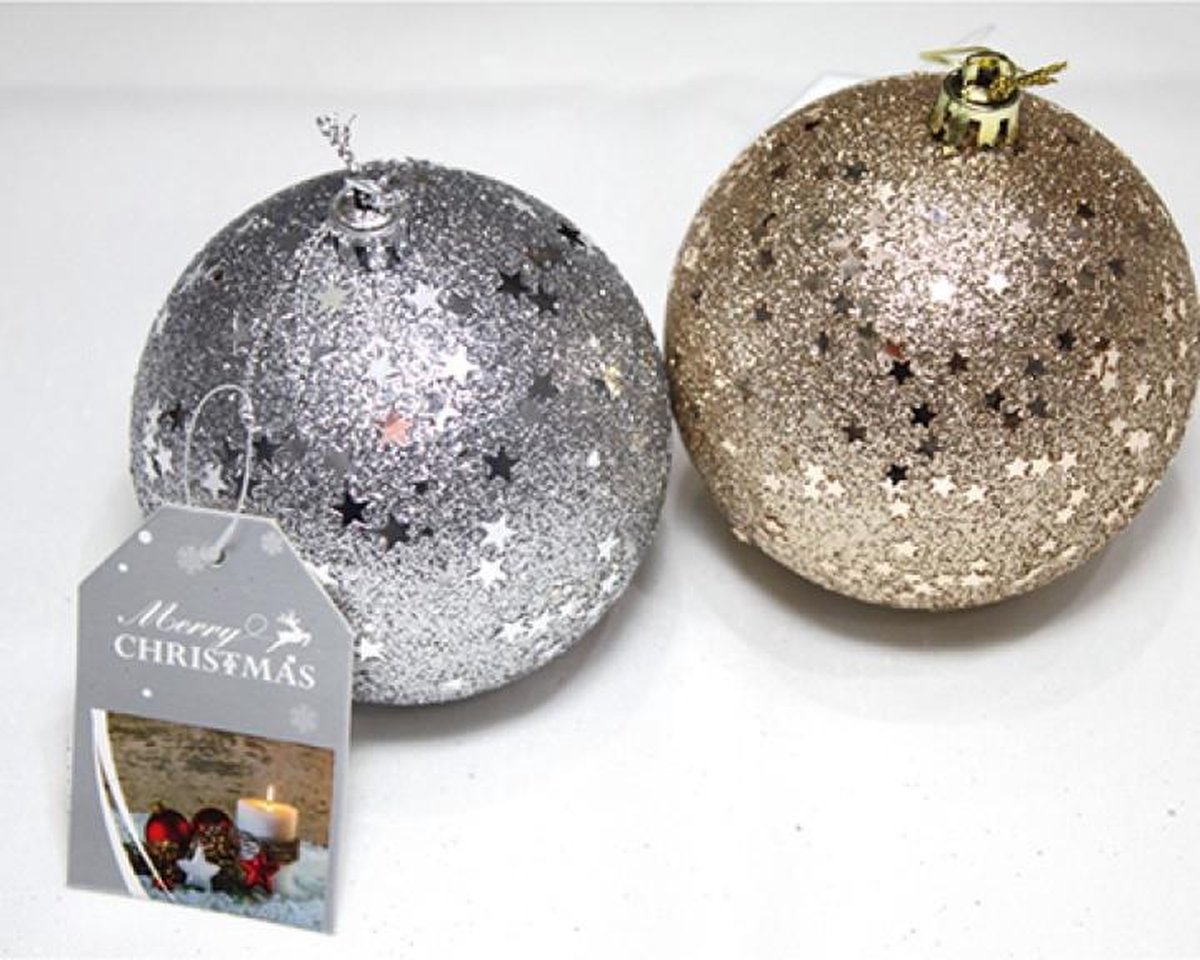 Set van 9 Kerstballen en Sterren - Zilver - 8cm--