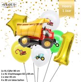 Verjaardag Jongen Vrachtwagen - Kiepwagen - Ballonnen Set * Cijfer 1 * Nummer 1 * Hoera 1 jaar * Snoes * Verjaardag * Kinderfeest * Verjaardag Versiering * Thema Vrachtwagen - Kiep