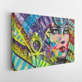 Canvas schilderij - Acrylic painting, contemporary style, made on stretched canvas with palette knife and brush. Ancient Egypt theme fantasy portrait -     325259609 - 115*75 Horiz