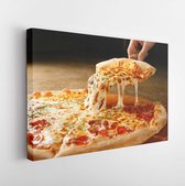 Canvas schilderij - Pepperoni pizza on wooden board -     562149826 - 115*75 Horizontal