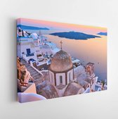 Canvas schilderij - Evening view of Thira town and Aegean sea at sundown, Santorini Island, Greece  -     1080084353 - 80*60 Horizontal