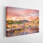 Canvas schilderij - Harbor and village Porto Azzurro at sunset, Elba islands, Tuscany, Italy.  -     660415294 - 80*60 Horizontal