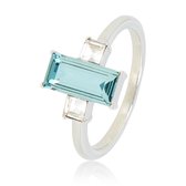 My Bendel - Dames ring met mooie blauwe kristalsteen - Ring met een grote blauwe steen met kleine zirkonia stenen om het af te maken - Met luxe cadeauverpakking