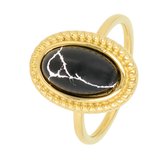 *My Bendel - Vintage ring met zwart marmeren steen - Vintage ring edelstaal - goud-met zwarte marmeren steen - Met luxe cadeauverpakking