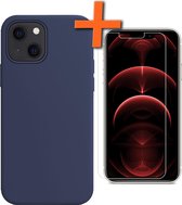 Hoesje Geschikt voor iPhone 13 Hoesje Siliconen Cover Case Met Screenprotector - Hoes Geschikt voor iPhone 13 Hoes Back Case - Donkerblauw