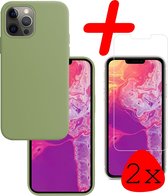 iPhone 13 Pro Hoesje Siliconen Met 2x Screenprotector - iPhone 13 Pro Case Met 2x Screenprotector Groen - iPhone 13 Pro Hoes - Groen