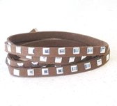 Band imitatie suede met studs 7 milimeter bruin 1m