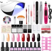 Gellak starterspakket - 8 + 10 extra kleuren - Basecoat - Topcoat - Gellak - Gellakset - Nagelset - Gelnagels - Nagellak - Gelnagel kit - UV lamp 36W - LED - Manicure set - 18 kleuren gel pol