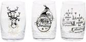 Kerstglazen LETITIA - Zwart / Goud / Transparant - Glas - 250 ml - Set van 3 glazen