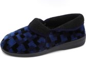Slippers Comfort Dames Pantoffel 53225 Blauw Geblokt - Maat 36