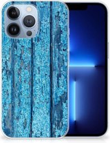 Backcase Siliconen Hoesje Geschikt voor iPhone 13 Pro Telefoonhoesje Wood Blue