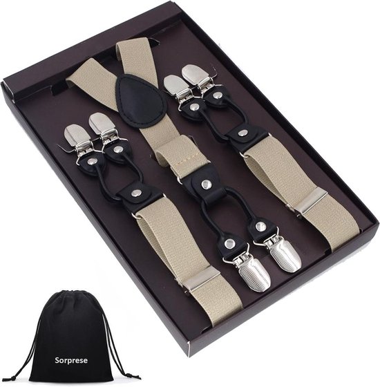 Bretelles Luxe chic - Beige Sorprese - cuir noir - 6 clips robustes - 2,5  cm de large... | bol.com