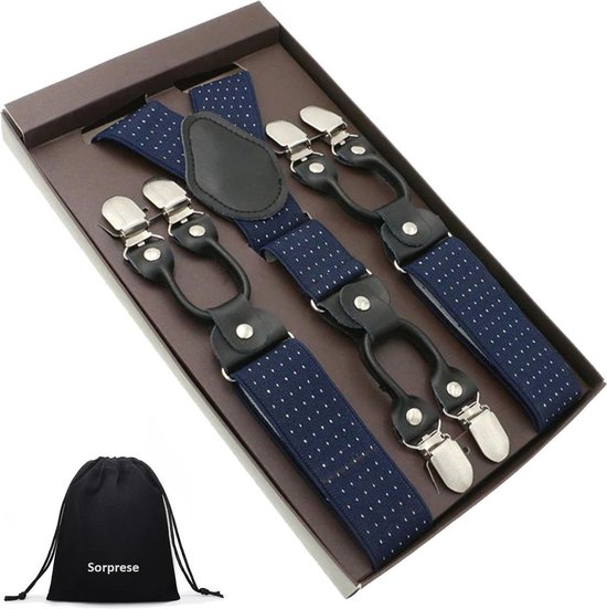 Luxe chics de luxe - blanc pois bleu foncé - Sorprese - cuir noir - 6 pinces robustes - homme - unisexe