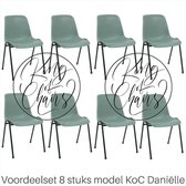King of Chairs -set van 8- model KoC Daniëlle lichtgrijs met zwart onderstel. Kantinestoel stapelstoel kuipstoel vergaderstoel kantine stoel stapel stoel kantinestoelen stapelstoel
