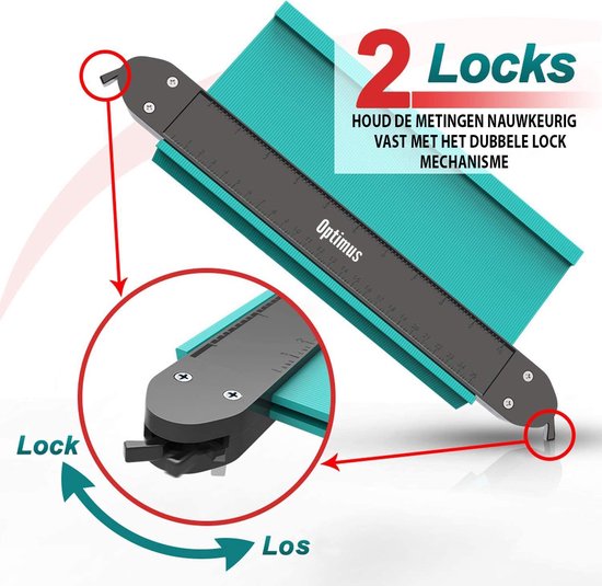 Blauwe profielmal van Optimus met dubbele locks. Gedetailleerde weergave van het lockmechanisme, met tekst die de nauwkeurigheid benadrukt.