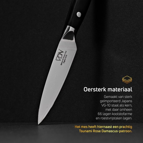 VDN Couteau éplucheur en acier damassé - Série Élégance - Damas japonais VG-10 - 67 couches d'acier
