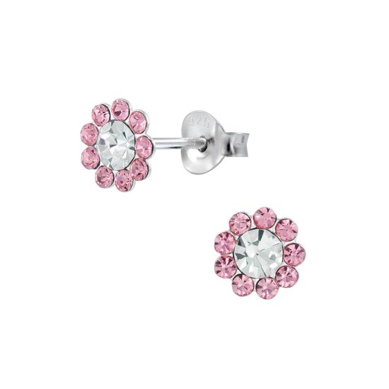 Joy|S - Zilveren bloem - roze wit kristal - 7 mm