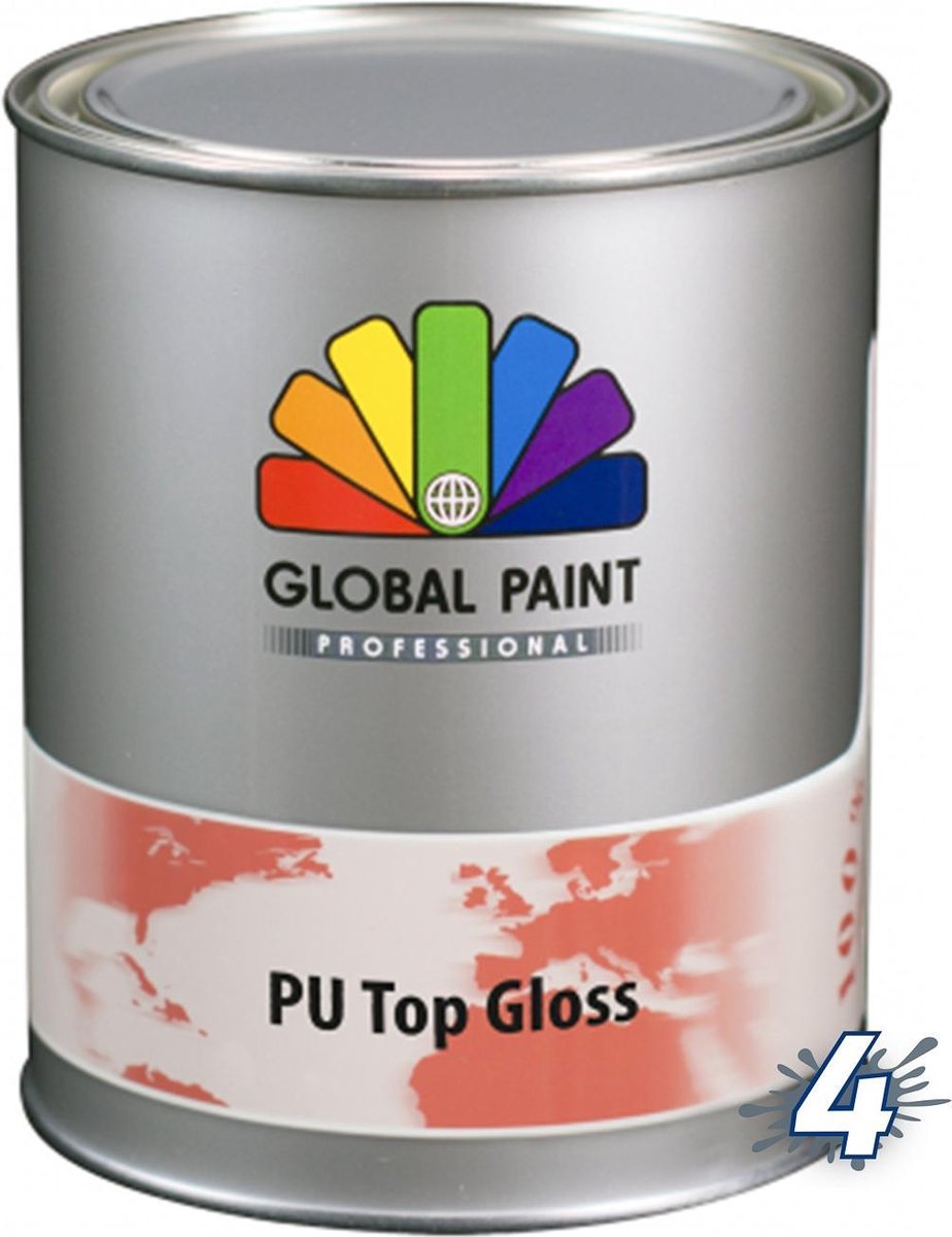 Global Paint PU Top Gloss | 1 L | Wit | Hoogglans | Lak Verf Voor Binnen | Klusverf