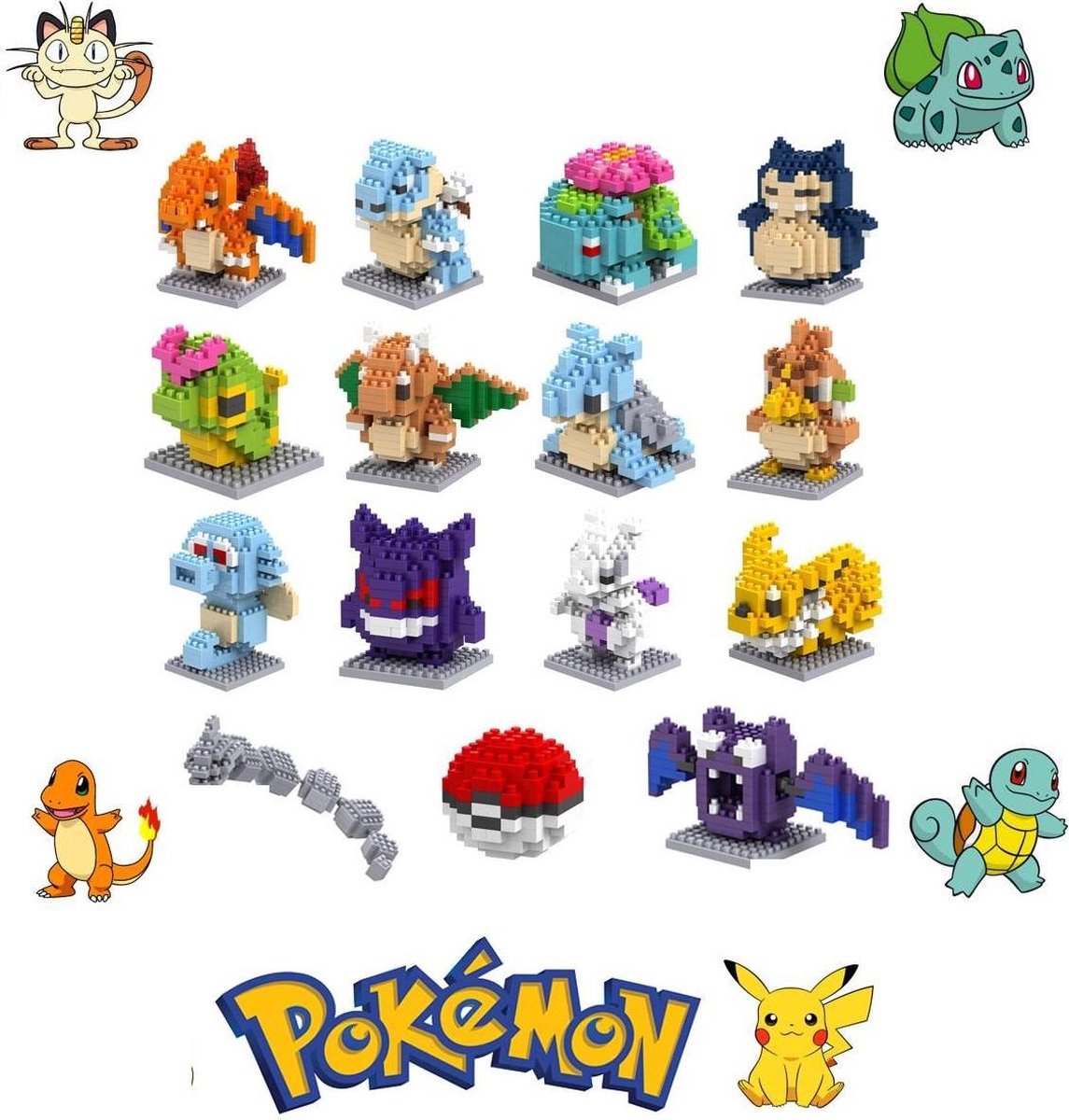 20x random bouwsets pokemon - 20 setjes bouwblokjes random pokemon figuur - figuren - 6 kaarten - speelgoed