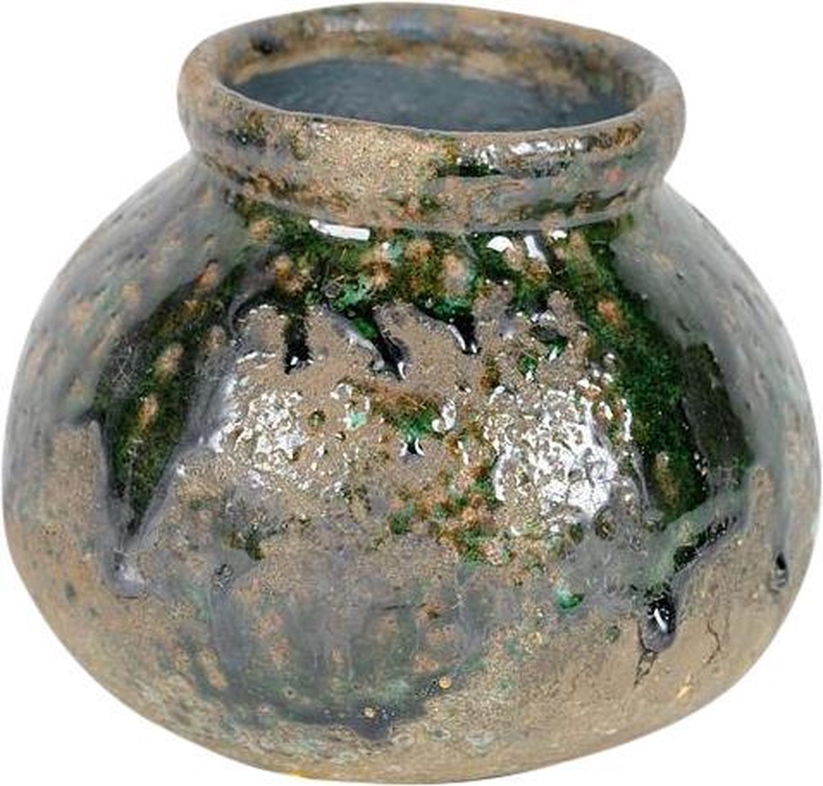 Rasteli Vaas Bol Groen-Beige-Gemêleerd D 16.5 cm H 14 cm