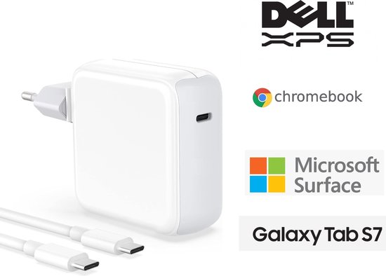 PowerCharger USB-C Laptop Lader Adapter Voeding Oplader met USB-C Kabel